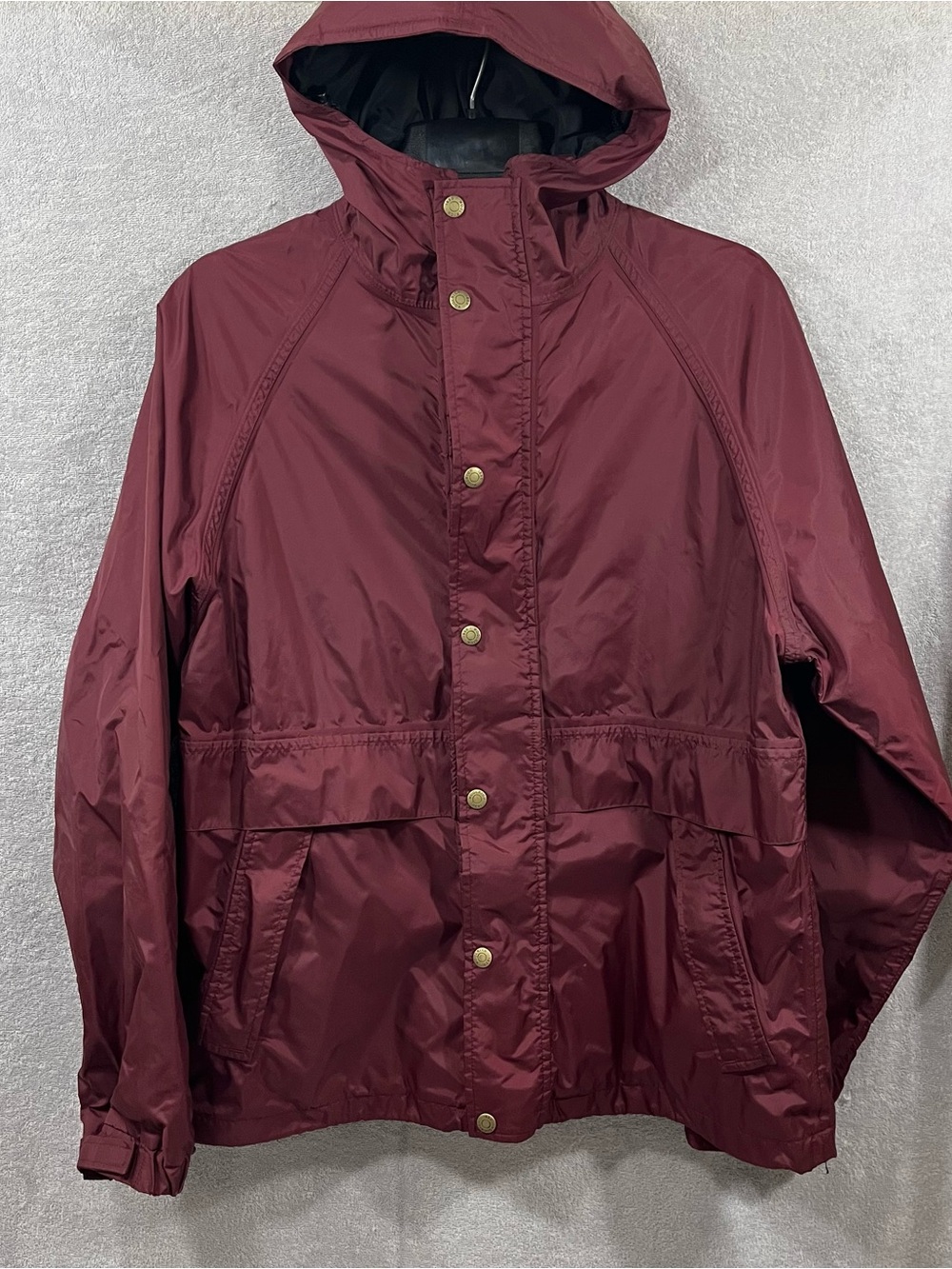 Vintage Woolrich Men's Parka Jacket Full Zip Hoodie Burgundy Mens Medium Nylon